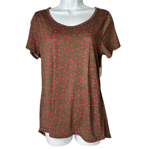 LuLaRoe Tops - LuLaRoe Classic Tee Brown Pink Polka Dot S